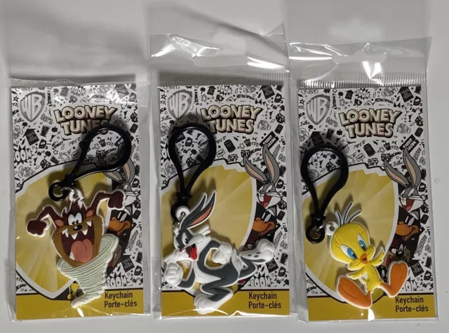 Looney Tunes Set Of 3 Keychains Buggs Bunny Tweety Bird Taz Mania Devil NIP