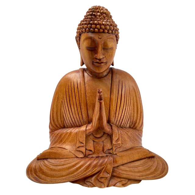 Namaste' Blessing Buddha Sculpture Hand carved wood carving Statue Balinese Art 2