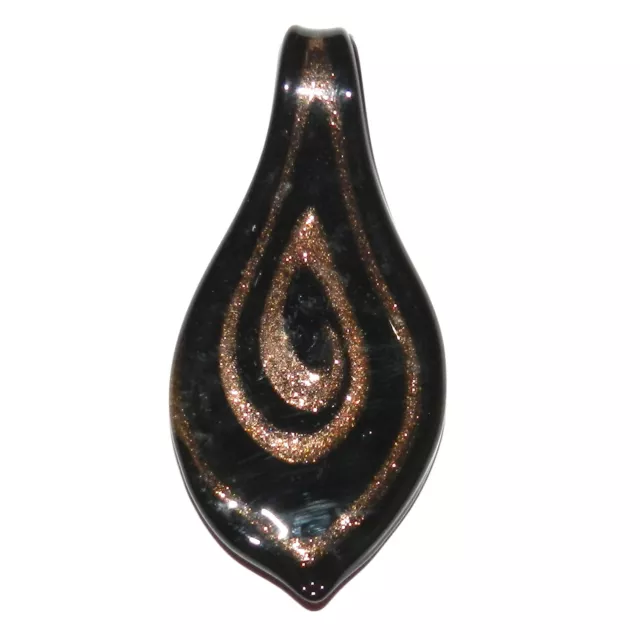 P2514 Gold Sparkle Purple-Black 65mm Pointed Spoon Drop Lampwork Glass Pendant