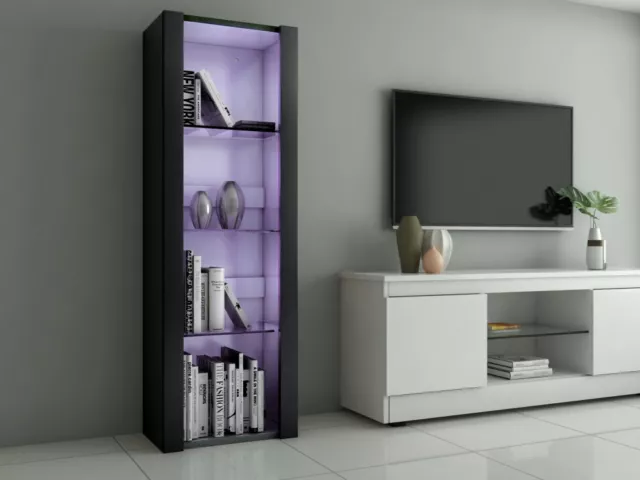 Tall Display Sideboard Cabinet Bookcase Units 3 Glass Shelves with LED Light