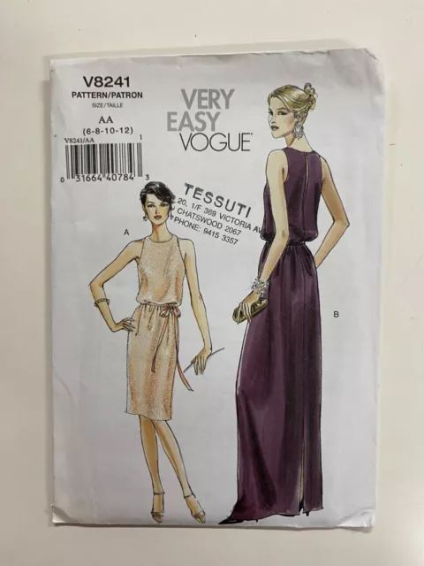 VERY EASY VOGUE Paper Sewing Pattern Dress Size AA (6,8,10,12) #V8241 Uncut