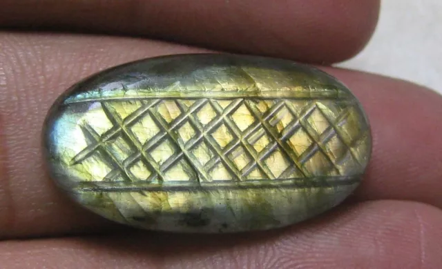 20 Cts Natural Labradorite Carving Oval Shape Loose Gemstone Cabochon B 4780