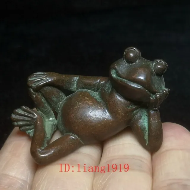 Antique Collection Chinese Bronze Carving Frog Statue Paperweight Decoration