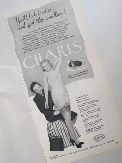 VINTAGE 1949 CHARIS LADIES ALL IN ONE GIRDLE B&W Magazine Ad $12.50 ...