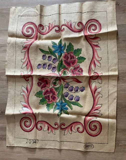 Alfombra enganchada vintage Dritz patrón arpillera flores yute 20/47 rosa estampada sin trabajar