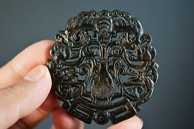 Amazing Chinese Old Jade Carved *Dragon Bat* Pendant Z14