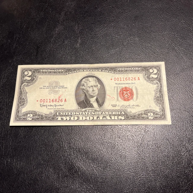 1963 Two Dollar Star Bill • $2 Red Seal Star Note • *00116826A • Crisp Note