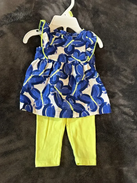 Just One You Carter's Baby Girl 2pc Outfit 3m Butterflies Neon Green Leggings
