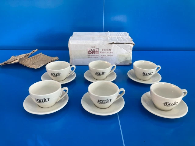 6 Tasses à Café Folliet Elliptic Avec Sous-tasses - État Neuf - Céramique Multicolore