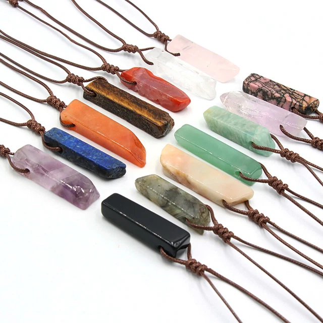 Crystal Gemstone Necklace Pendant Natural Chakra Stone Energy Healing Rope Chain 9