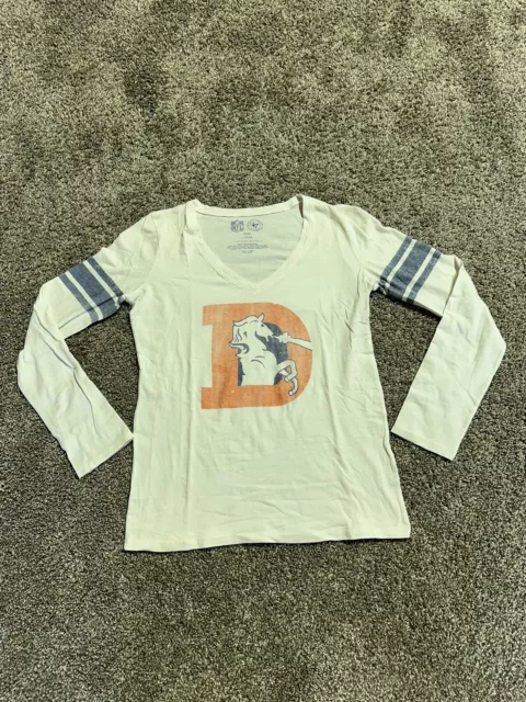 Denver Broncos Womens Size Shirt Large White Long Sleeve Old Logo - 8183