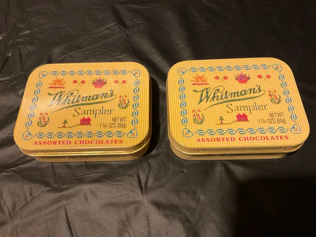 Lot 2 Vtg 1990s WHITMAN'S SAMPLER Assorted Chocolates 1.75oz 3.5" Tins