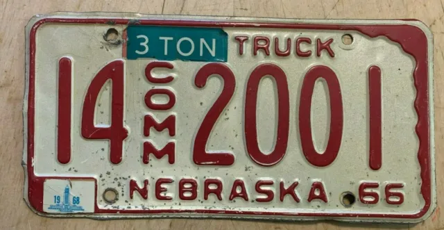 1966 1968 Nebraska 3 Ton Commercial Truck License Plate " 14 2001 " Ne 66 68