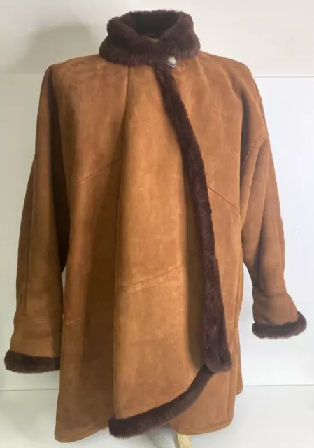 Vintage Original Shearling Brown Coat Women's Made in Italy Fur Lined Size 40