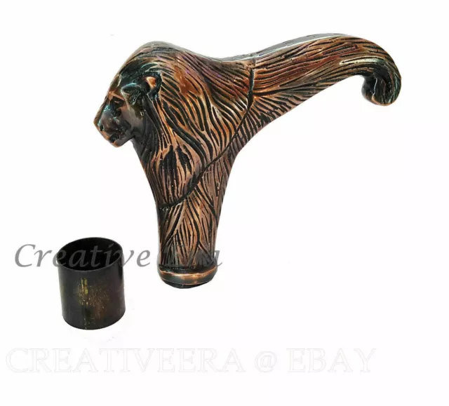 Brass Copper Antique Lion Head Walking Cane Handle For Wooden Walking Stick Gift