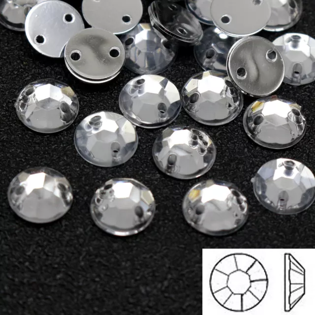 200 Clear Flatback Acrylic Sewing Crystal Round Rhinestone Gems 10mm Sew on bead