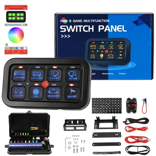 8 GANG SWITCH Panel RGB Kit On/Off LED Switch Panel Neon Circuit ...