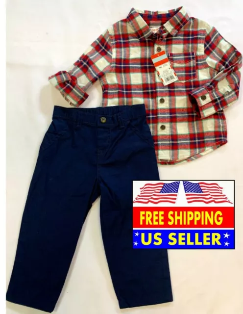 Baby Boys 12M Carters Button Up Plaid Shirt And Pants 2 Piece Set
