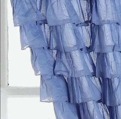 Shabby French Petticoat Ruffle Curtain Drape Blue Ruffled Panel Chic LONG LENGTH