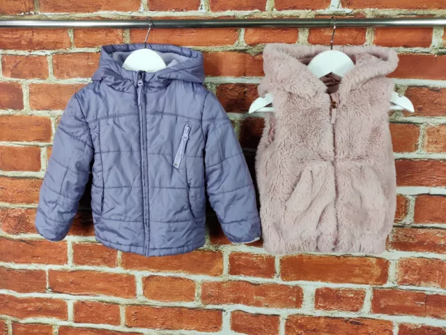 Girls Bundle Age 2-3 Years Snowy Land Nutmeg Faux Fur Gilet Jacket Coat Set 98Cm