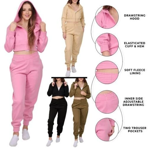 Donna Zip Corto Felpa Top & Joggers 2 Pezzi Coordinato Tuta Palestra Set