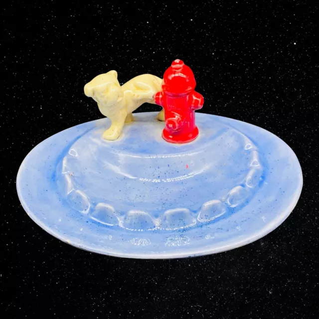 Vintage 1981 Art Pottery Dog Fire Hydrant Ashtray Signed Peggy 2.5”T 9”W