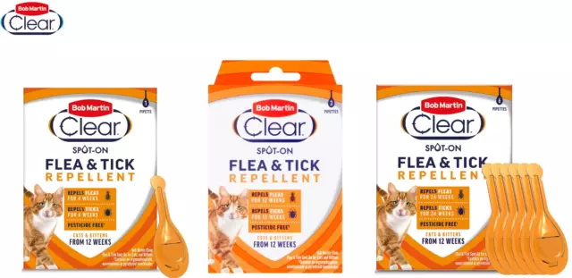 Bob Martin Clear Spot On Flea & Tick Repellent For Cats & Kittens 4, 12,24 Weeks