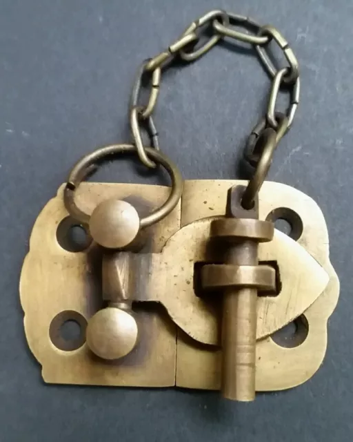 Unique Vintage Style Cabinet Door Latch Solid Brass Hasp Pin Lock  1-7/8" w. #X4