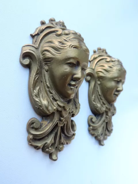 2 X Alter Bronze Beschlag Möbelbeschlag Frauenkopf Medusa Antik