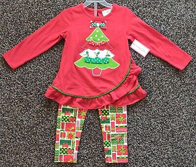 Emily Rose Girls' Tree Long Sleeve Christmas Holiday Skirt & Leggings 2 Pc Set