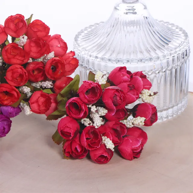 1 ramo artificial de 15 cabezas flor rosa flor flor flor flor falsa hogar jardín de-xp