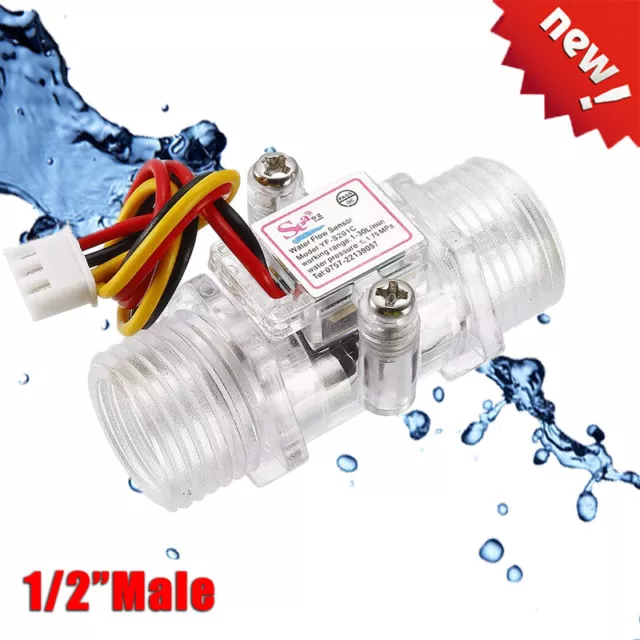 G1/2" Water Flow Hall Sensor Switch Flow Meter Flowmeter Counter 1-30L/min