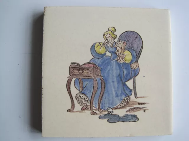 Vintage 4 1/8" Rhotico Tile - Dora (Dickens David Copperfield ) - Rosalind Ord