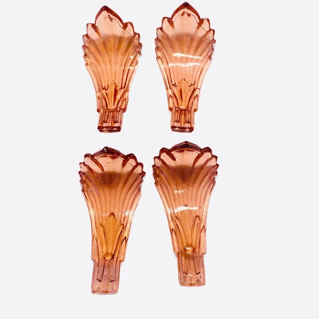 Art Deco Depression Glass Curtain Tie Backs 4 PC Pink Leaf Feather Design 1920’s