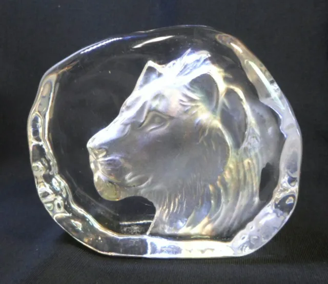 Clear Crystal LION HEAD PAPERWEIGHT Cristal D'Arques Made in France 4.5" Long