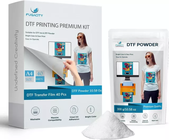 DTF Transfer Film 40 Sheets +DTF Powder 300G Kit for DTF DTG Sublimation Printer