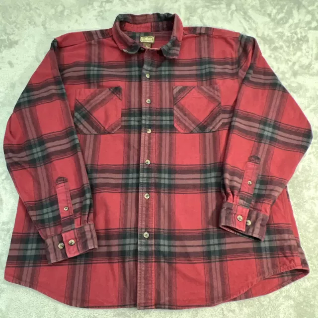 C.E. Schmidt Tartan Plaid Heavyweight Flannel Shirt Mens 2X Red Black  Cotton