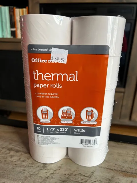 Office Depot thermal paper rolls 10 count 1.75" x 230'