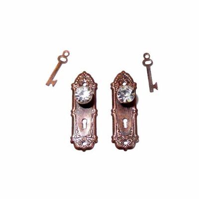 Dollhouse Victorian Crystal & Bronze Door Knob Set w Keys Doll House Miniature