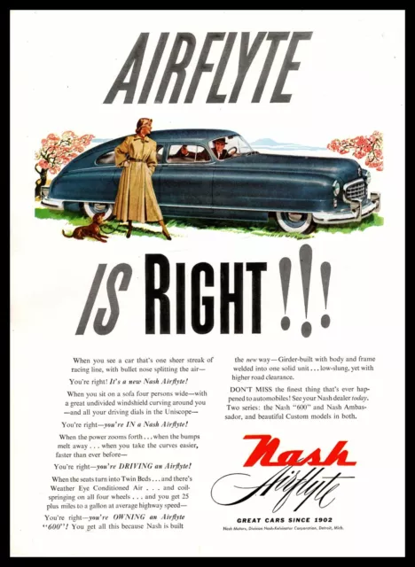 1949 Nash 600 Sedan "Airflyte Is Right" Great Cars Since 1902 Vintage Print Ad