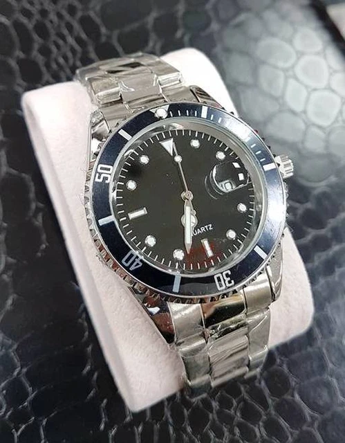 Orologio Da Polso Per Uomo Quarzo Subacqueo Acciaio Silver Nero lac