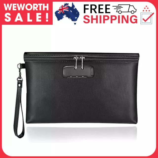 FIREPROOF DOCUMENT MONEY Bag with Lock, 3-Layer File Organizer