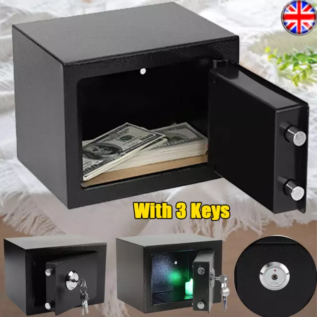 Strong Steel Safe Key High Security Home Office Money Cash Safety Box Black
