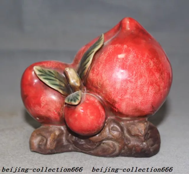 4.6" China Yixing Zisha Pottery glaze carve Lucky wealth Shou Tao statue tea pet
