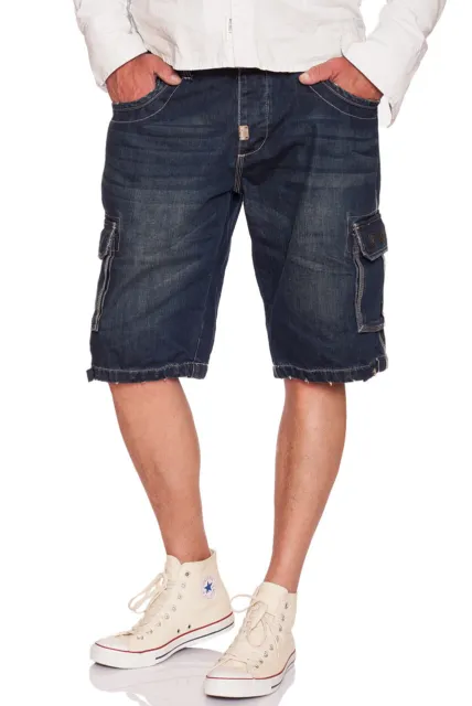 UNCS Cargo Jeans Shorts in mittelblau und dunkelblau, M-5XL
