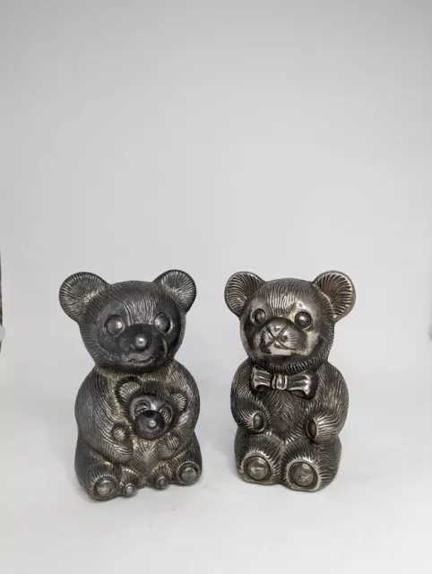 Vintage 1980's Silver Plated Teddy Bear Family Piggy Banks, set of 2