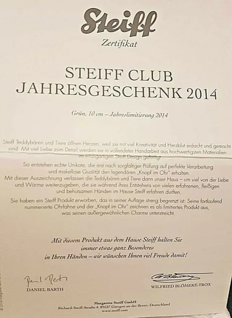 Steiff Club Gift 2014 Club-Geschenk Teddybär Alpaca KFS mZertifikat mEtikett OVP 3