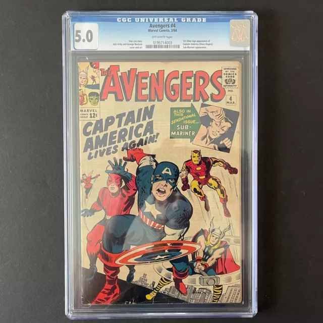 Avengers #4 Marvel Comics 1964 Cgc 5.0 Ow 1St Silver Age App Captain America
