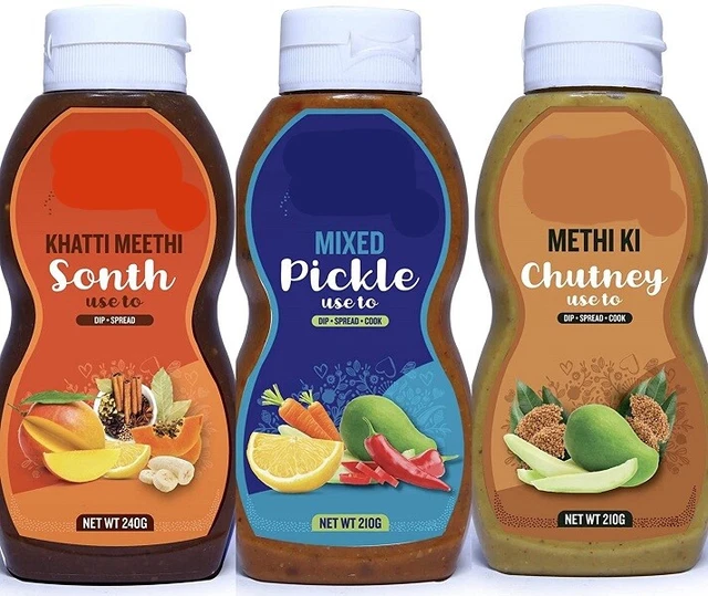 Combinazione chutney Khatti meethi fatta in casa, sottaceto misto e methi Dana achar 660 gm
