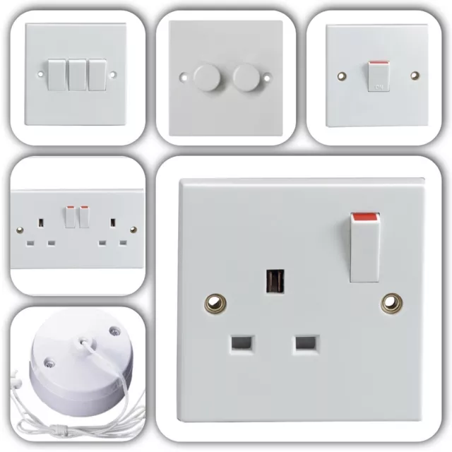 Standard White Wall, Ceiling & Floor Electrical Mains Plug  Sockets & Switches